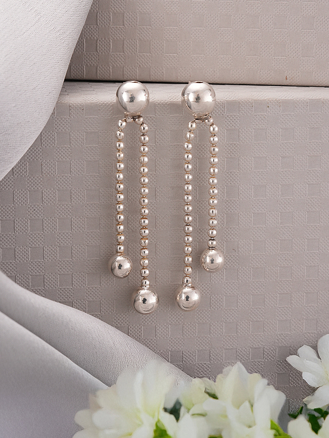 925 Sterling Silver Long Dual Strand Drop statement Minimal Earrings